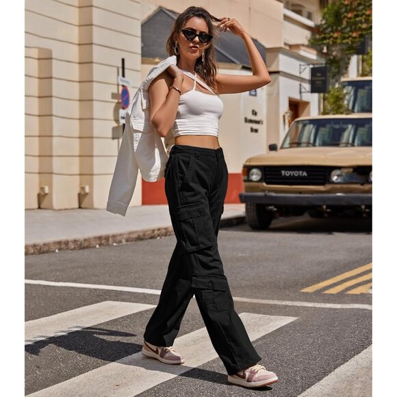 Women Pants High Waisted Cargo Pants Combat Military Wide Leg Casual Trousers 8 - Picture 6 of 6